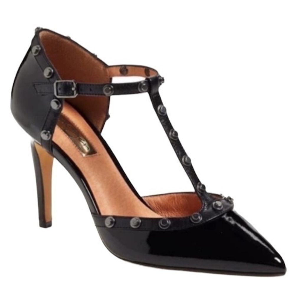 Halogen Studded T Strap Heels Pointy Closed Toe Black Size 9